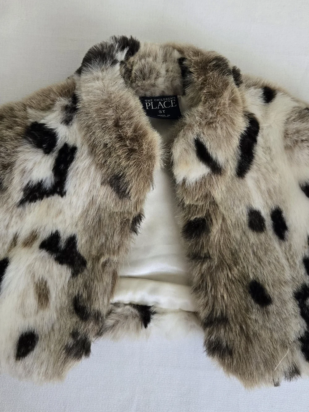 The Children's Place Faux Fur Cropped Jacket - Brown & Black Spot Size 3T. D3 e